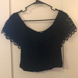 Black crochet crop top